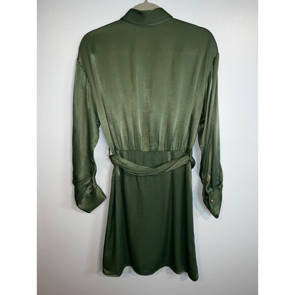 Zara Women's Dress Satin Short Long-Sleeve Collared Green Size S (NEW) - Picture 7 of 9